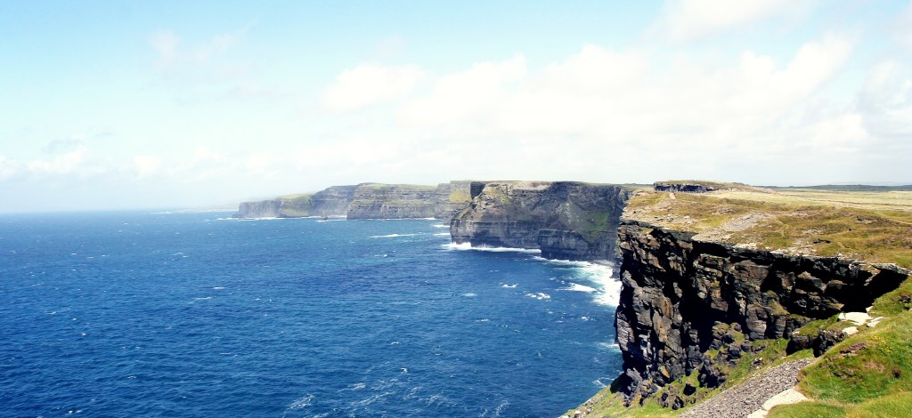 The Cliffs of Moher or Aillte a Mhothair are situated at the southwestern edge of the Burren region in County Clare, Ireland.