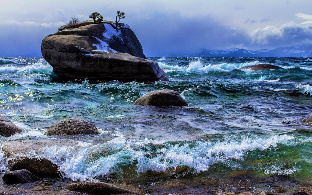 The unseen beauty of Bonsai Rock of Lake Tahoe is located a little south of Sand Harbor, it is on the east side of Nevada side, USA.