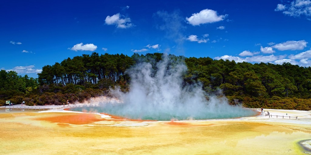 Champagne Pool is New Zealand's most colorful geothermal attraction, just a short drive from either Rotorua or Taupo.