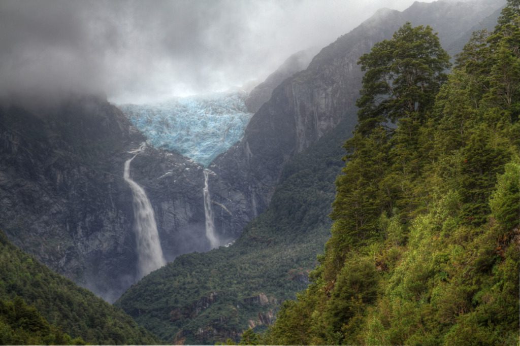 Ventisquero Colgante, or the Hanging Glacier can be found in the Queulat National Park, in Chile.