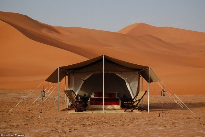 Most Luxurious Desert Camp in the World. Bedouin tents with Arabian tapestries, sushi dinners, and luxury showers are the most luxurious desert camp in the world.
