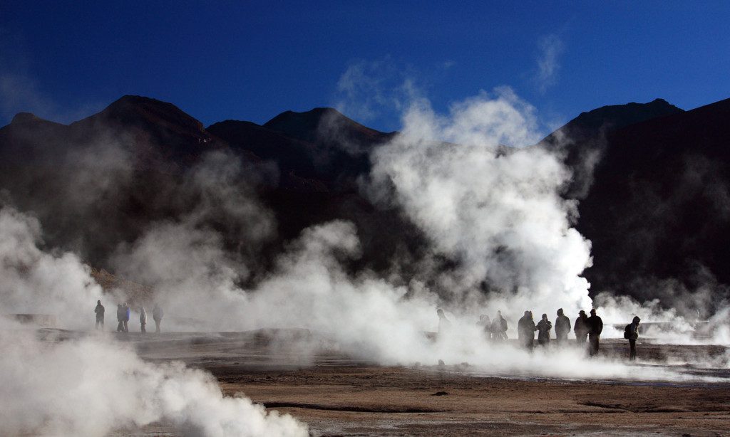 This place is a major tourist attraction, and tourists usually arrive at sunrise when each geyser is surmounted by a column of steam that condenses in the cold air. 