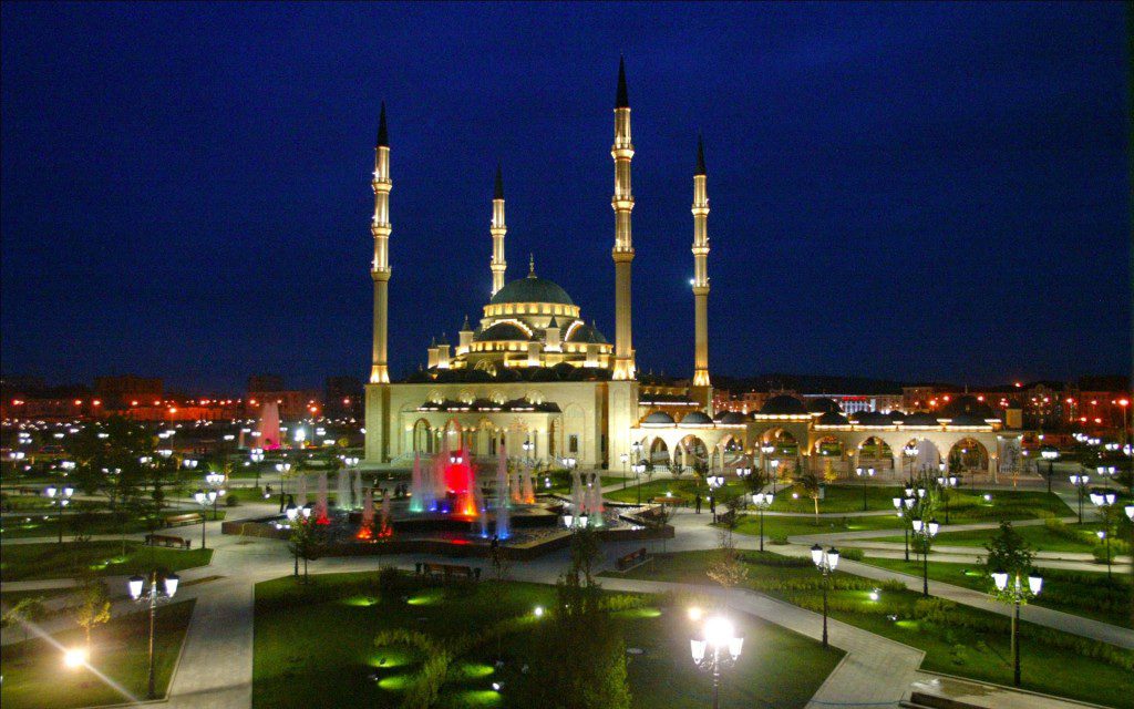 The Beautiful view of Akhmad Kadyrov Mosque Grozny, Russia