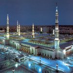 The stunning Al-Masjid an-Nabawi with its large pillars and canopies in Medina, Saudi Arabia