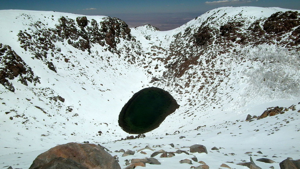 Crater lake of Licancabur as seen from the summit.