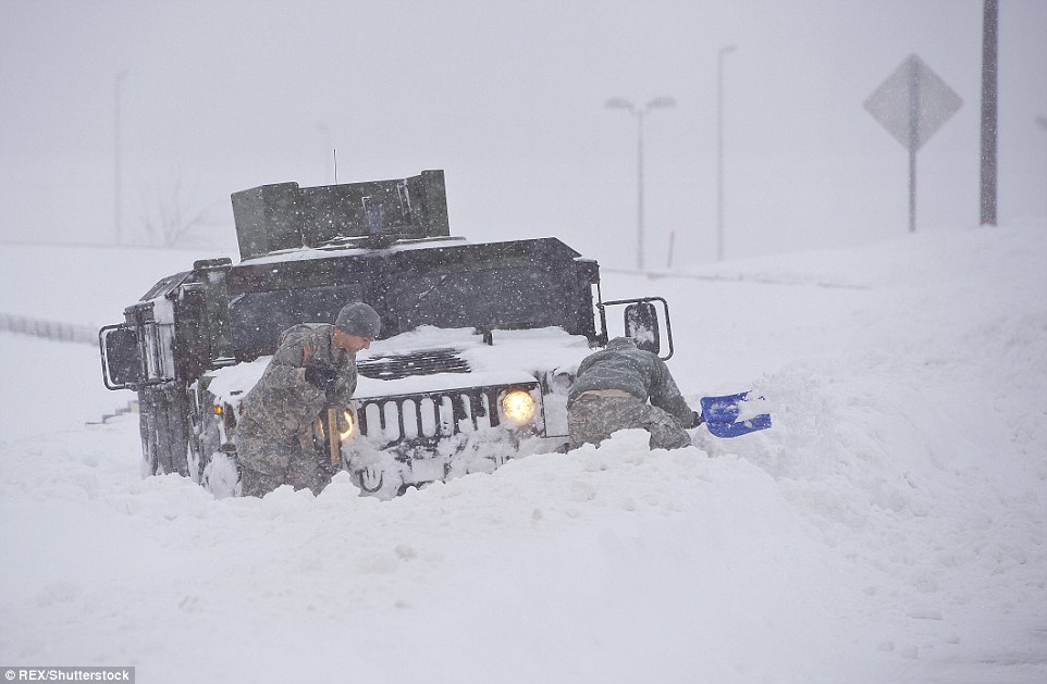 A Virginia National Guard Humvee stuck in the snow near Washington DC during the major snow blizzard of 2016, Winter Storm Jonas