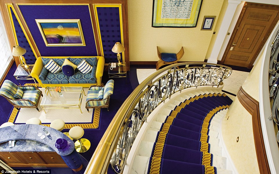 Burj-Al-Arab - World’s Only Sever Star Hotel - There are 202 suites in the hotel, each spanning two floors and filled with plush carpets and pristine furniture