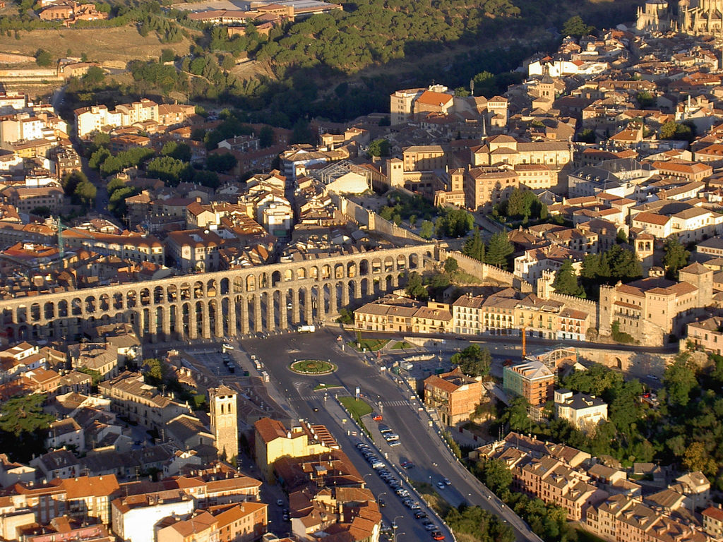 Aqueduct of Segovia (Spain), as seen from the air.