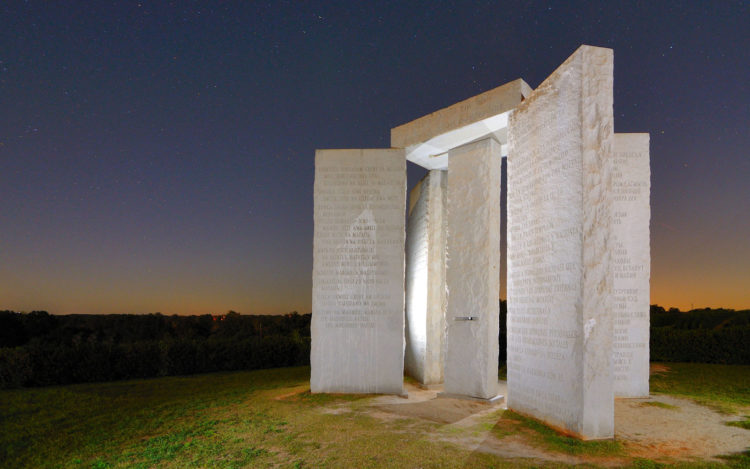 the Georgia Guidestones is a granite monument erected in 1980 in Georgia, the highest point in Elbert County, approximately 90 miles east of Atlanta United States. 