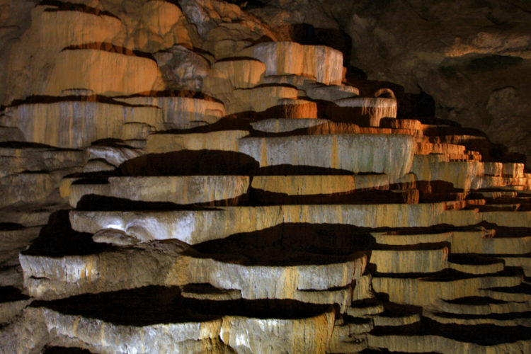 the terraces of precipitated calcium carbonate inside Skocjan.