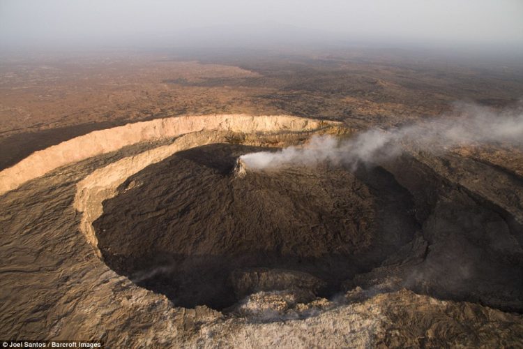 The temperatures exceeding 1,100 degrees Celsius, lies inside the 2,011 foot high Erta Ale volcano. 