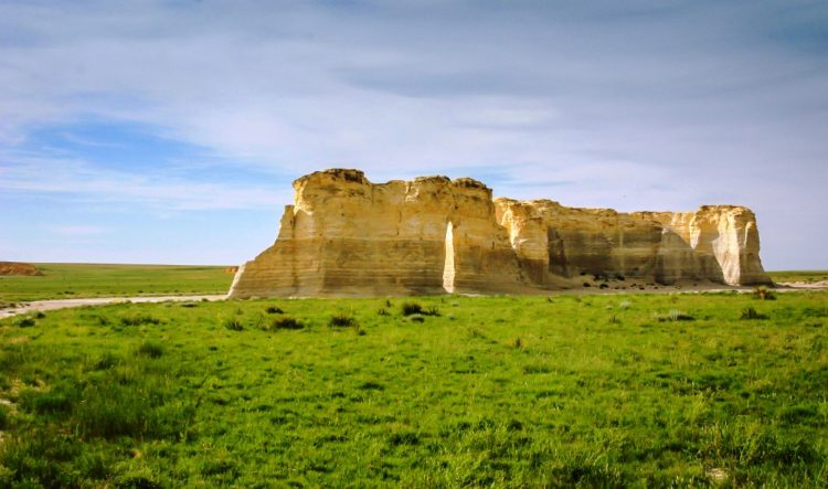 Monument Rocks, & Castle Rock, and others sandstone bluffs collectively known as the "Badlands of Kansas."