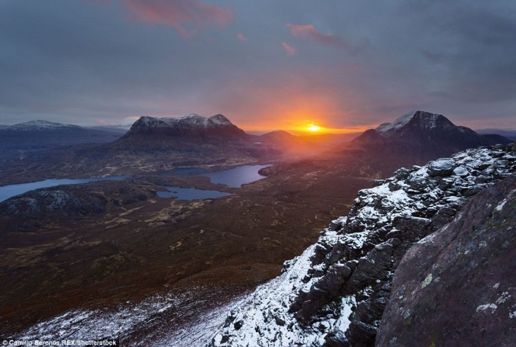 Sunrise between Cul Mor and Cul Beag in the far North of Scotland