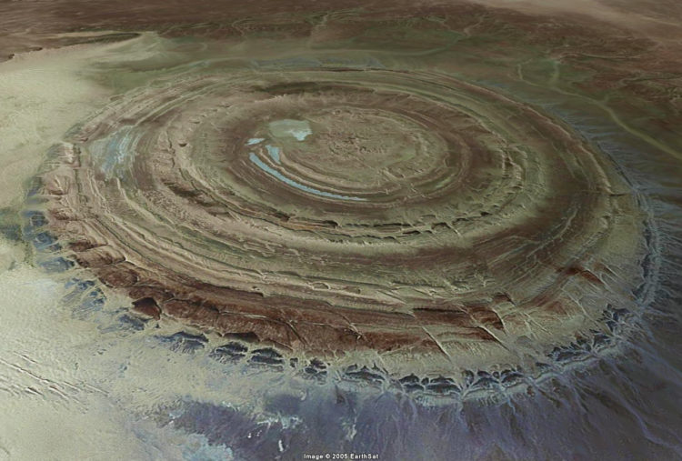 African Sahara desert known as the Richat Structure - a deeply eroded geologic dome - is actually so distinctive from Space, it has become a landmark for Nasa astronauts