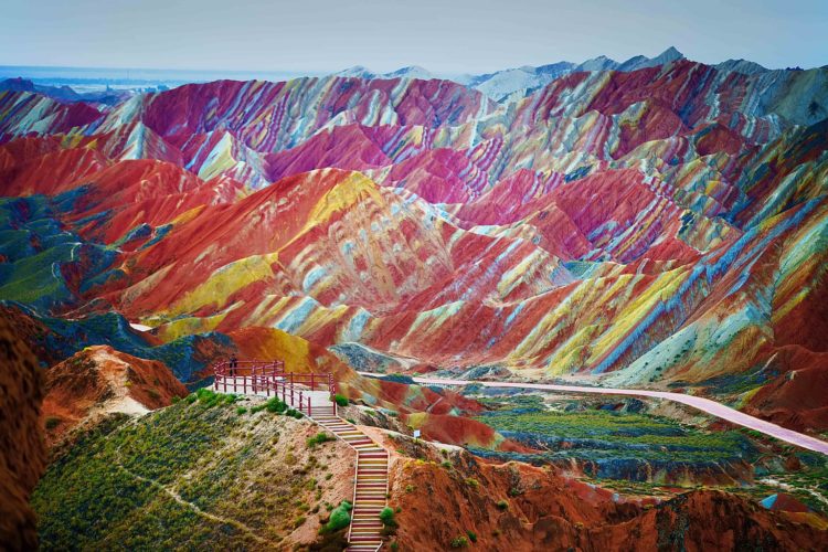 Brightly-coloured landforms at China's Zhanhye National Geopark, located in the Gansu Province are the result of mineral deposits over a staggering 24million years