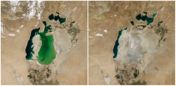 Aral Sea, Central Asia. August, 2000 — August, 2014.