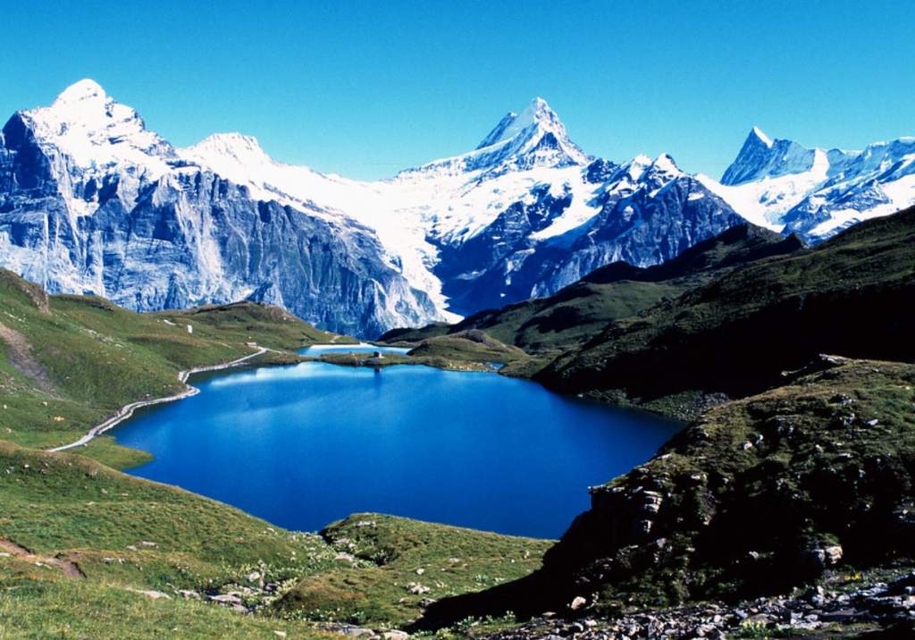 Lake Bachalpsee, or Bachse, covered an area of 19.9 acres close to the above Grindelwald in Bernese Oberland, Switzerland.