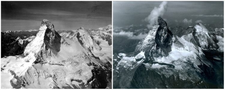 Matterhorn Mountain in the Alps, on the border between Switzerland and Italy. August, 1960 — August, 2005.