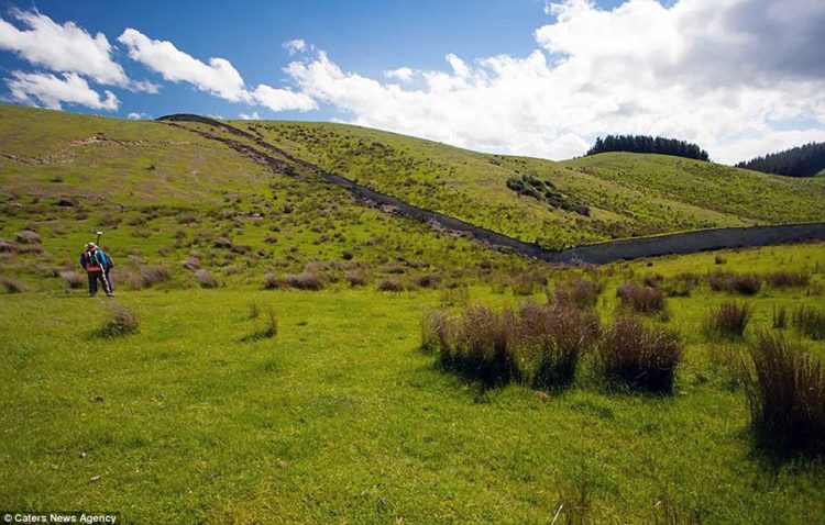 Roads, fields and the sides of entire hills have also been disturbed with also more subtle lines showing just in the outline of disturbed grass and crops in the lush New Zealand countryside