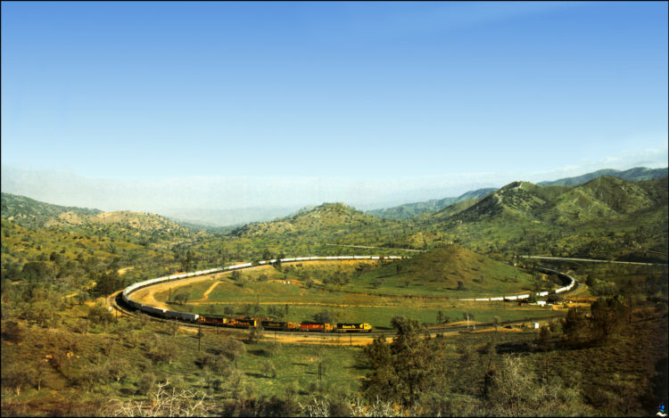 The Tehachapi loop was actually built in the 2nd half of the 19th century as part of Southern Pacific's main line through southern California, which had to cross the Tehachapi Mountain range. 