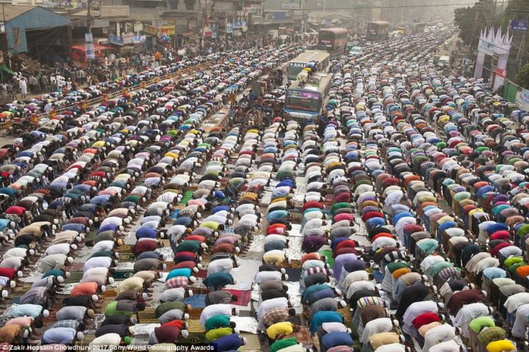 Thousands of Muslims in Tongi, near Dhaka in Bangladesh, take Friday prayers in congregation grounds as part of Biswa Istema, the second largest religious gathering of Muslims in the world