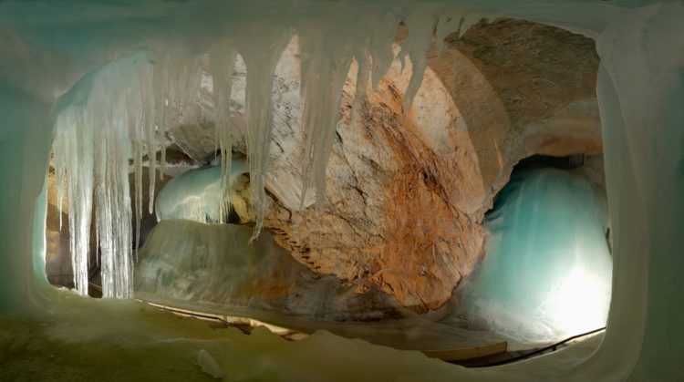 The inside of cave the Hochkogel mountain in the Tennengebirge section of the Alps, formed during the later Tertiary period during the Würm glaciation period of the Pleistocene.