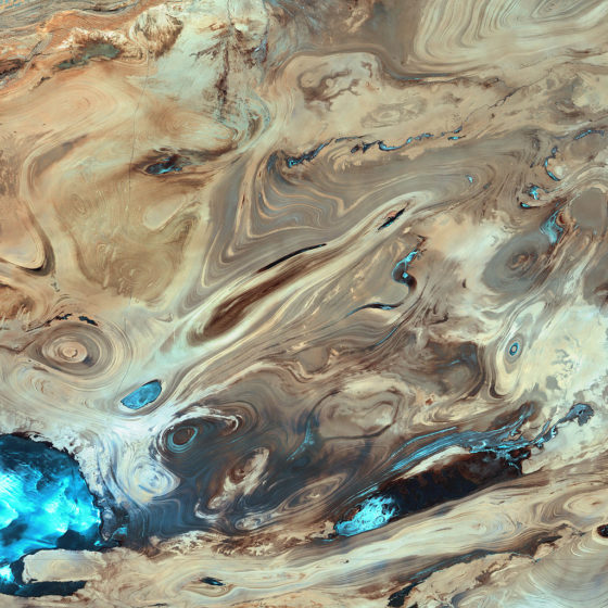 Dasht-e Kavir desert satellite photograph is a false-color composite image made using infrared, green, and red wavelengths.