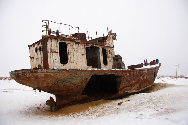 The Aral Sea has been gradually declining since the 1960s, as the waters of the two rivers feeding it, the Amu Darya and Syr Darya, were aimed at irrigating agricultural areas.