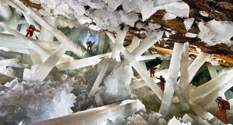 The Cave of Crystals is a horseshoe-shaped cavity in limestone, covered with perfectly faceted crystalline blocks.The Cave of Crystals is a horseshoe-shaped cavity in limestone, covered with perfectly faceted crystalline blocks.