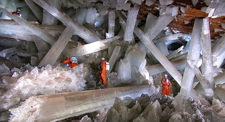 The cave contains staggeringly huge crystals as some of four metres thick. 