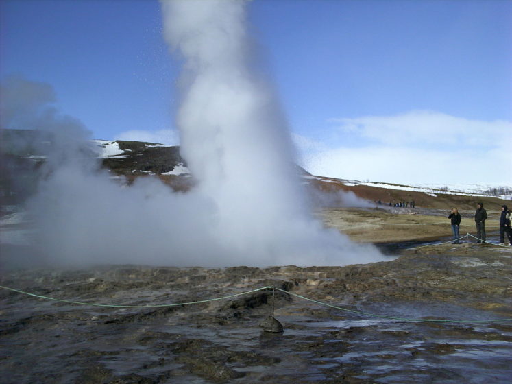 . Strokkur is belongs to Haukadalur valley where various geothermal features such as mud pools, fumaroles and other geysers are located around it, such as the famous Geysir geyser.