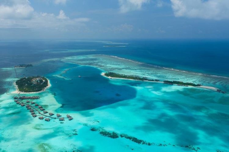 An aerial image of Rangali Island in the Maldives, where the residence is located. The Muraka undersea suite is set to open at the end of 2018