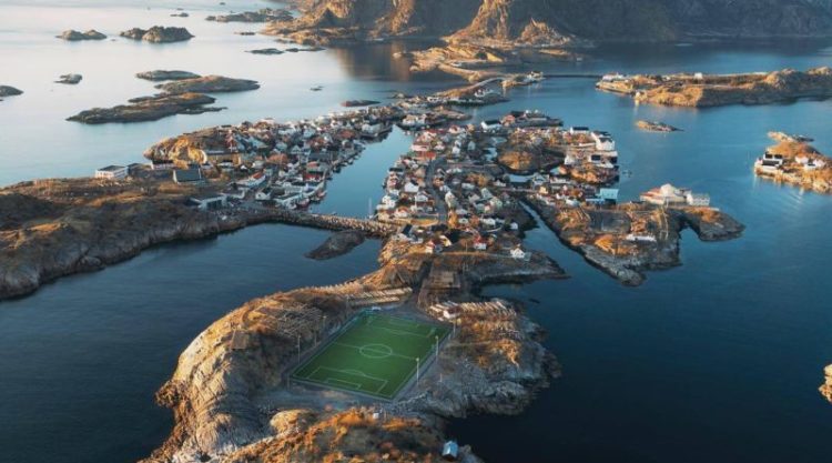 Henningsvær Stadium can hardly be called a football stadium; it has got no stands just a couple of meters of asphalt poured around the field and is used only for amateur football.