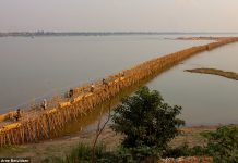 Amazing Cambodian Bamboo Bridge Rebuilt Every Year A 3,300 long Bamboo Bridge is taken down and rebuilt every year contains 50,000 sticks of bamboo, link Kampong Cham with Koh Paen Island.