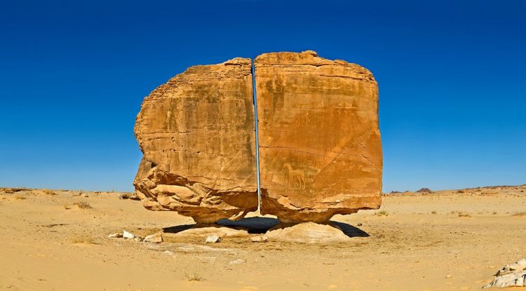Al Naslaa Rock is most photogenic petroglyphs in Tayma about an eight-hour drive out of Riyadh. 