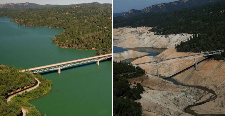 Lake Oroville California. July 2010 — August 2016. NASA Images