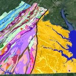 the Fall Line zone black line separates the Coastal Plain of eastern Virginia yellow from the hard bedrock of the Piedmont