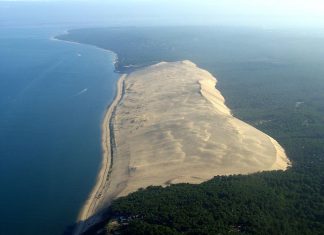 Great Dune of Pilat – Magical Moving Desert in France The Great Dune of Pilat, located in the municipality of La Teste-de-Buch 60 km from Bordeaux in the Arcachon Bay area, is the tallest sand dune in Europe.