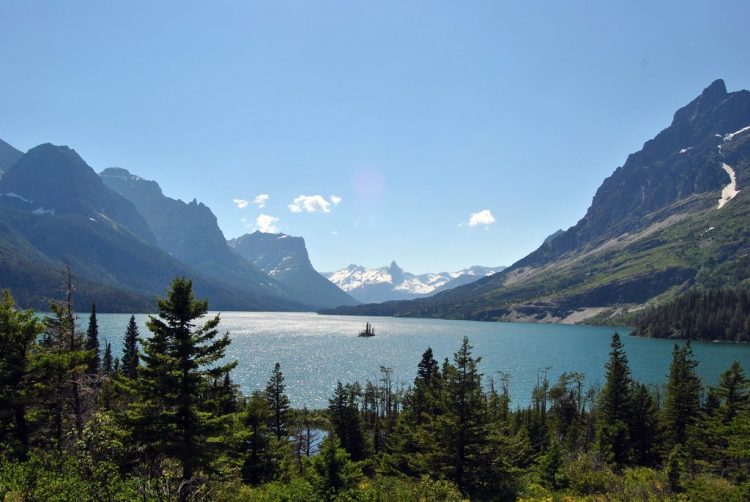 Wild Goose Island lies within Saint Mary Lake in Glacier National Park in the U.S. state of Montana. This is tiny Island of just 4,496 feet and rising a mere 14 ft from the surface of lake water.