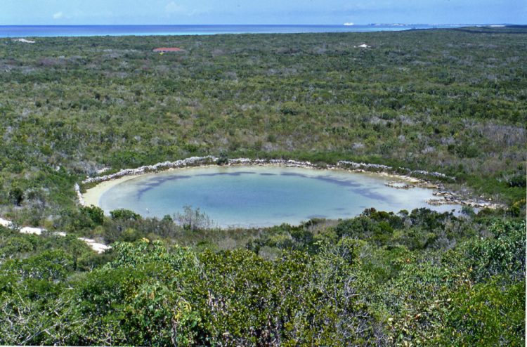 The Watlings Blue Hole is located on the Bahamian island of San Salvador.