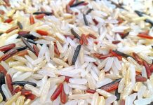 Nutritional Profile of Rice (Wild rice) All rice is a high-carbohydrate food, rich in starch, with moderate amounts of dietary fiber. Brown rice, which has the bran (outer seed covering), is high in fiber.