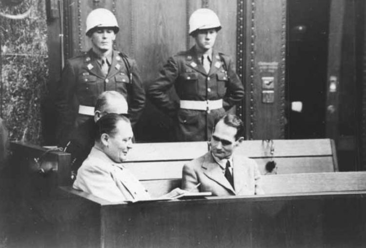 Hermann Göring and Rudolf Hess at the Nuremberg Trials.