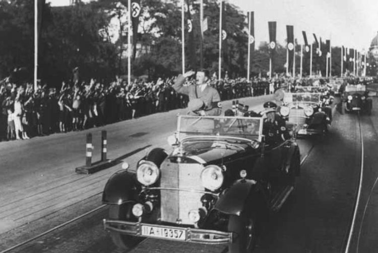 Hitler’s motorcade through Nuremberg.