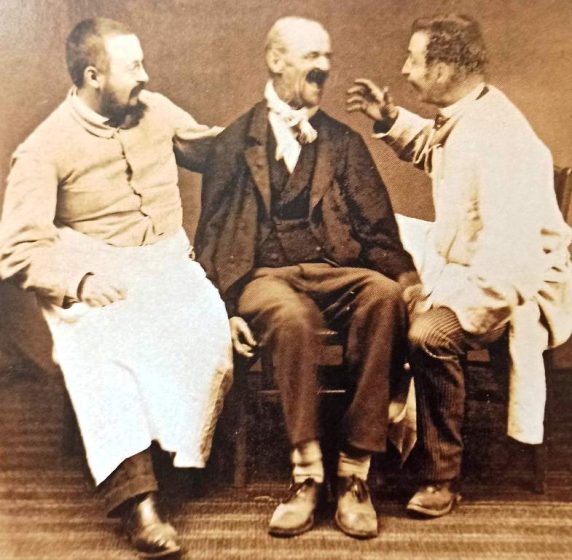 Chemical Cosh - A mentally disturbed patient and two wardens at an insane asylum in 1891. With the advent of barbiturates, one preferred method of dealing with deeply disturbed patients was to sedate them heavily. 