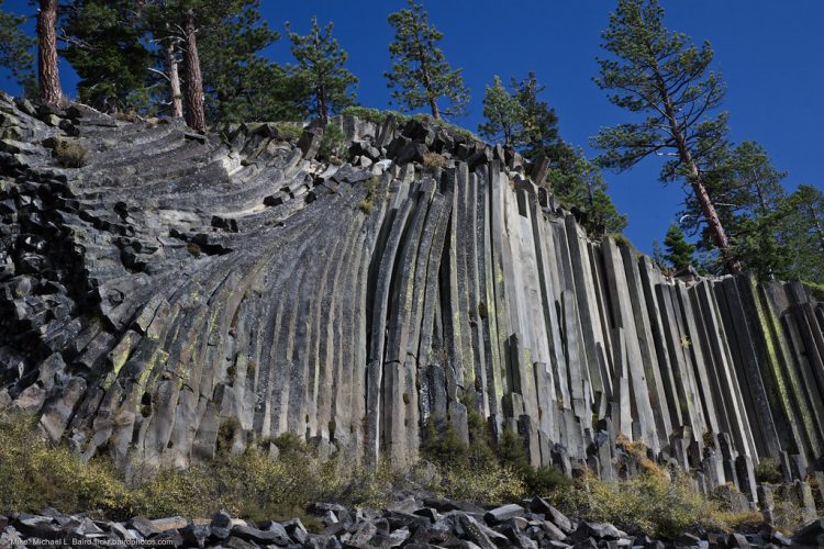 Geologists believe, the area was come into being by a lave flow somewhere 100,000 years ago. Devils Postpile formational thickness estimated between 400 feet to 600 feet.