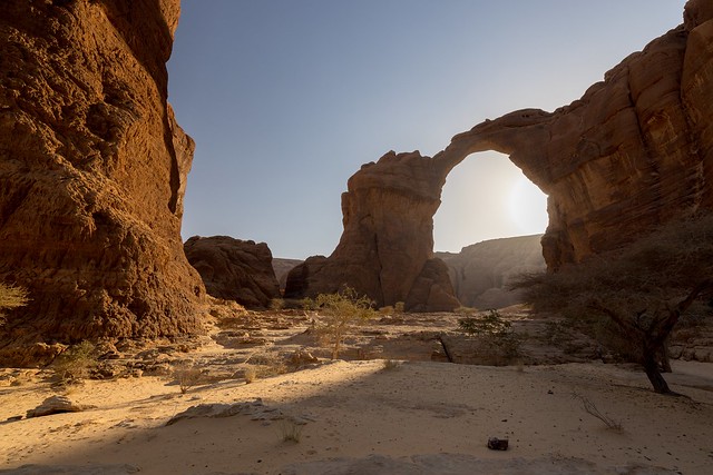 A Natural large Aloba Arch is located in the complex mountainous Ennedi Plateau of Chad. 