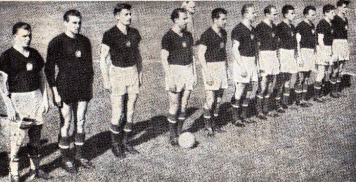 FIFA World Cup Semi-Final 1954 - HUNGARY, left to right: Grosics, Lorant, Hidegkuti, Lantos, Buzansky, Zakarias, Czibor, Kocsis, Puskas Bozsik, Toth, Czibor, Kocsis, 