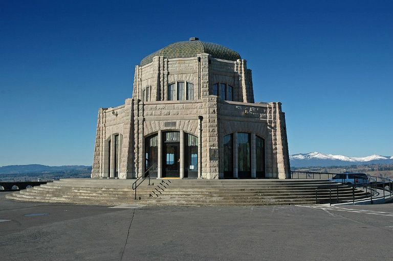 The building in the background is the Vista House in Crown Point. 