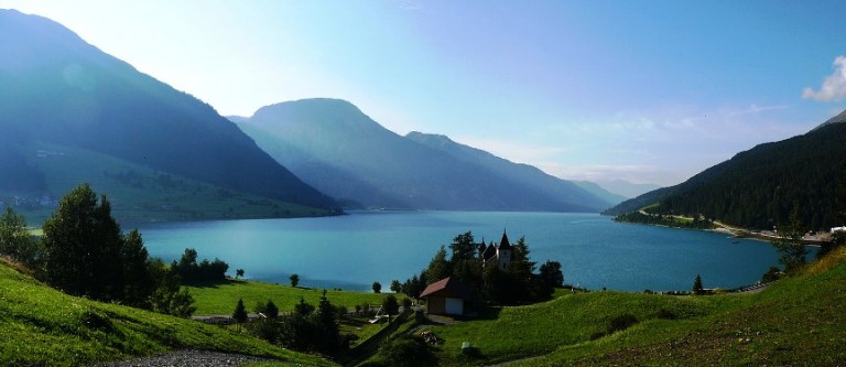 There is an artificial lake called Lake Reschen in South Tyrol, Italy.