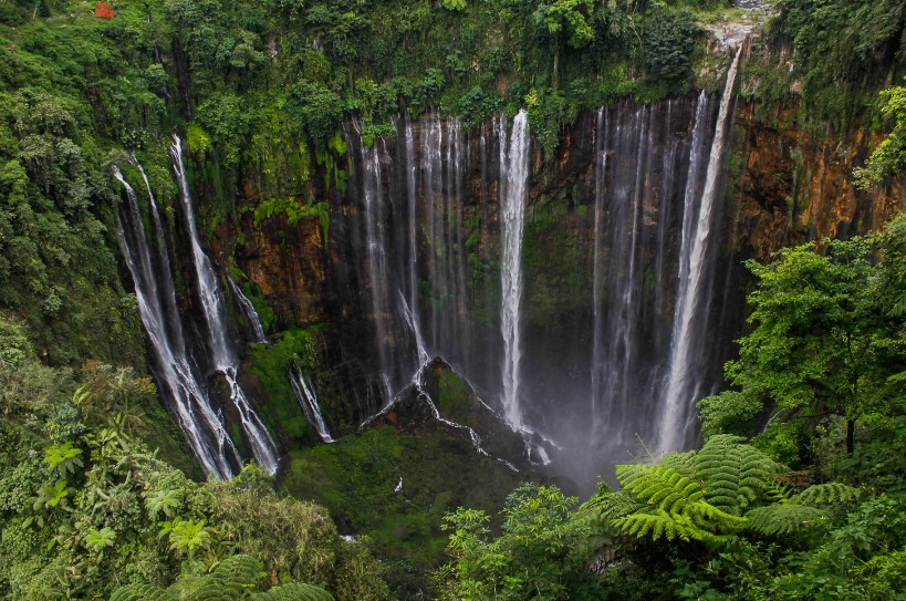 The name Tumpak Sewu, meaning "a thousand waterfalls" in Javanese, reflects the waterfall's appearance of many cascades in one semi-circular area.